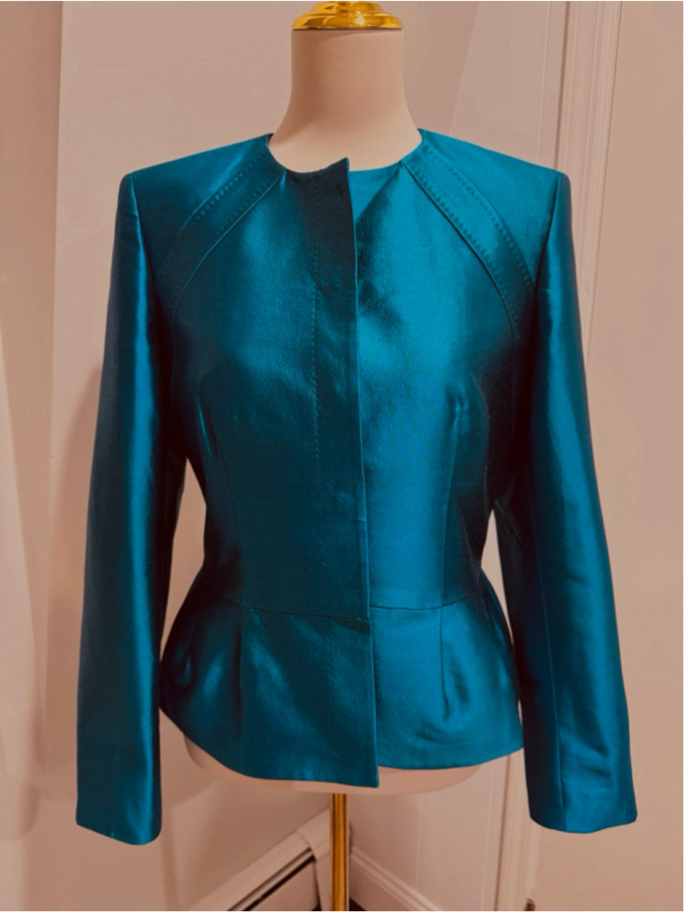 Albert Nipon | Teal Silk Blend Peplum Jacket | Size 10